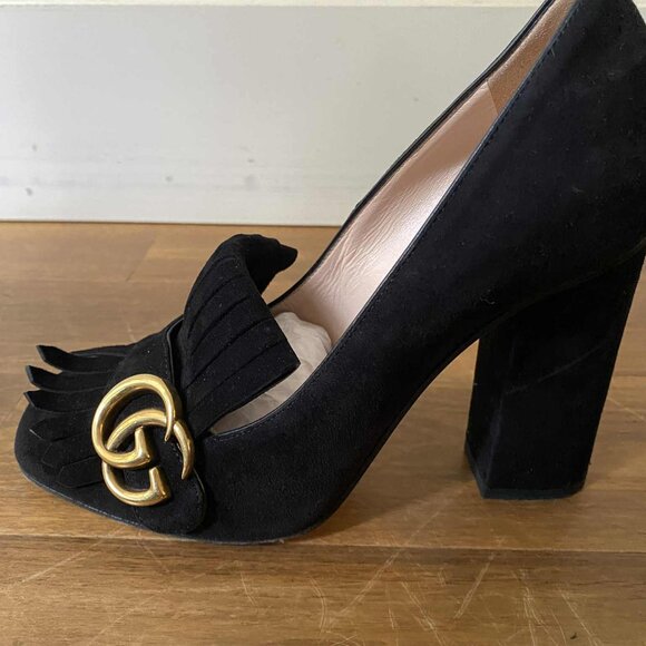 Gucci Black Suede GG Marmot Fringe pumps - Picture 1 of 7